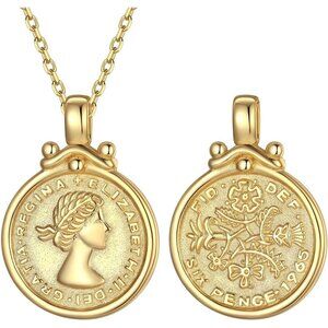 🆕Women Gold Coin Necklace Plated Sterling Circle Disc Dainty Pendant Necklaces